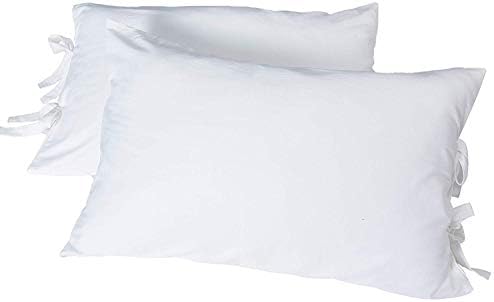 White Pillow Covers with Bow Ties Pure Cotton Standard Twin 2 Pieces