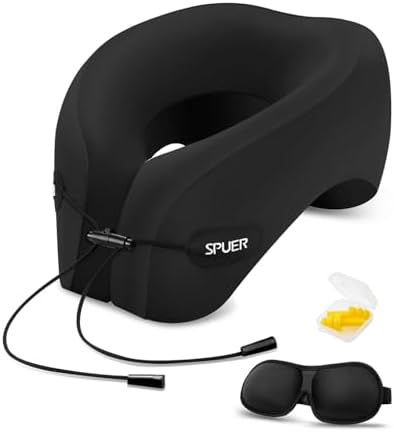 SPUER Travel Pillow with Eye Mask and Earplugs