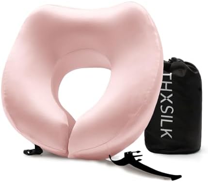 THXSILK Pure Silk Travel Neck Pillow with Memory Foam