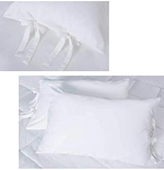 White Pillow Covers with Bow Ties Pure Cotton Standard Twin 2 Pieces