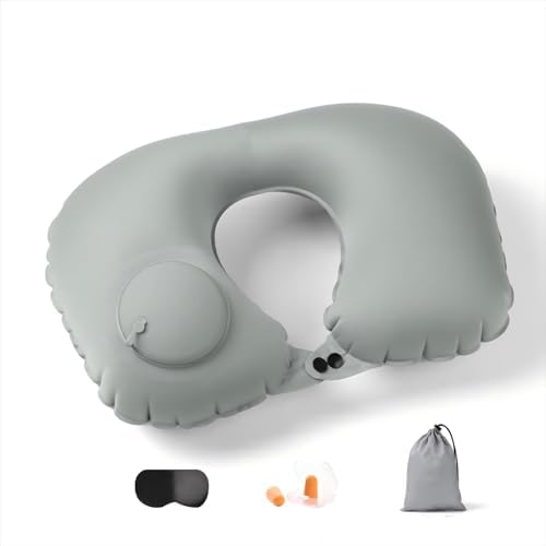 Adjustable Inflatable Neck Pillow with Eye Mask and Carry Bag