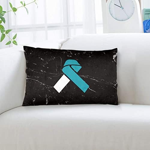 ByoBLu White Teal Awareness Ribbon Pillow Cover 14x20