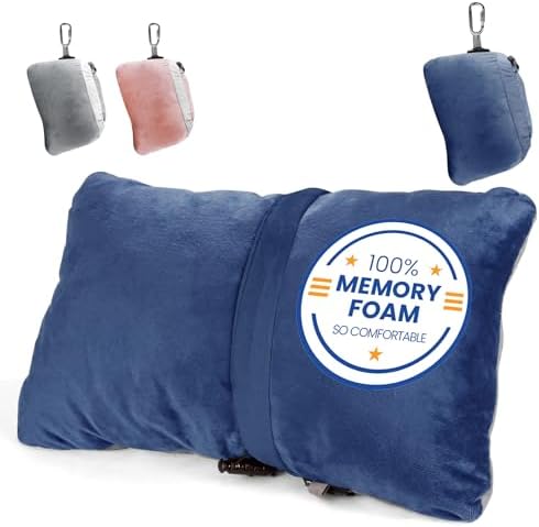 CT Compact Travel Pillow with Memory Foam and Fleece - Blue