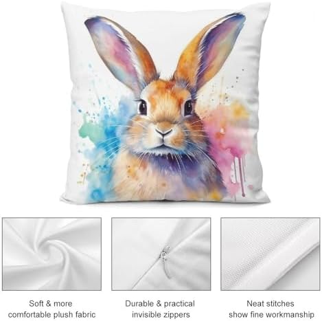 HighonHi Decorative Velvet Bed Pillowcase Happy Easter Bunny Pattern 16x16