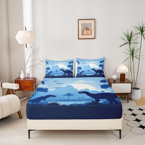 Manfei Dinosaur Silhouette Queen Fitted Sheet Set