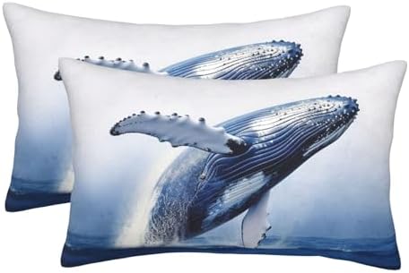 Blue Ocean Whale Pillow Cases Set of 2 Microfiber
