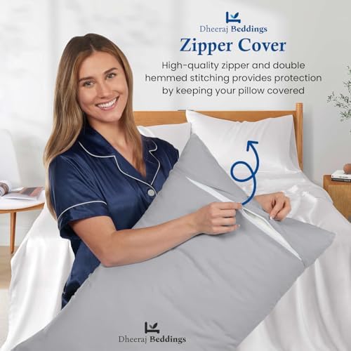 Dheeraj Beddings Body Pillowcase Cover 20x48 Silver Grey