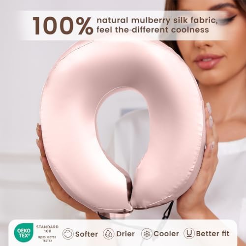 THXSILK Pure Silk Travel Neck Pillow with Memory Foam