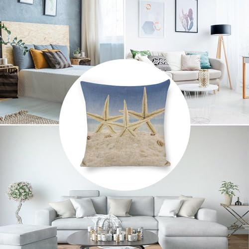 JOJOART Beach Starfish Linen Pillow Covers Set of 1 18x18