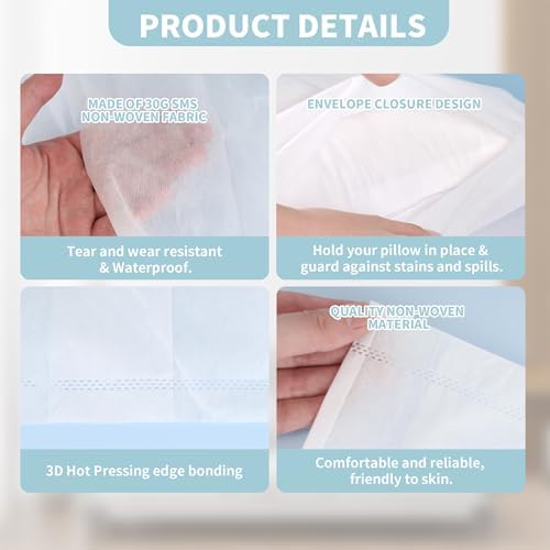 100 Pcs Kejjnyer Disposable Pillow Case Covers Non Woven 31 x 20 Inch
