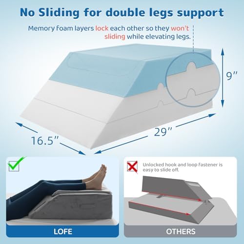 LOFE Adjustable Leg Elevation Pillow 6 Heights with Cooling Cover