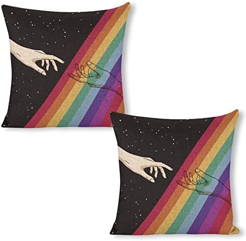 JOJOART Rainbow Hand in Space Throw Pillow Covers Set of 2