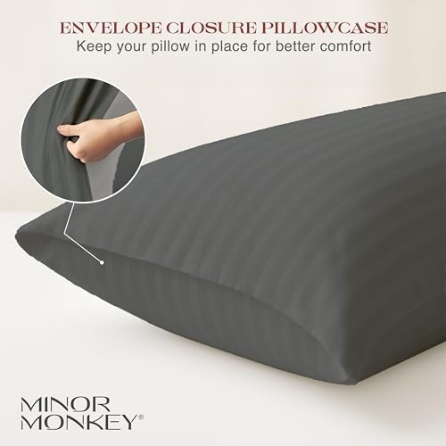 Minor Monkey Damask Striped Pillowcases Set of 2 - King Size
