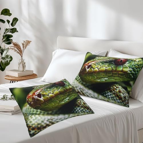 2 Pack Green Snake Pillow Cases with Hidden Zipper