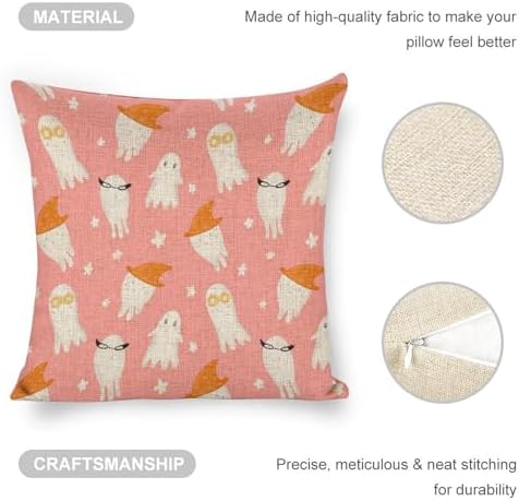 JOJOART Cute Ghosts Halloween Linen Pillow Covers Set of 2