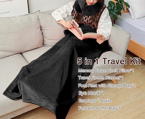 Nerien Black Travel Pillow Blanket Set