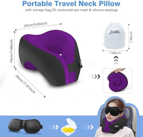 Jiaao Travel Neck Pillow with Eye Mask and Earplugs