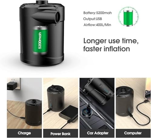Portable Air Pump with 5200mAh Battery Black