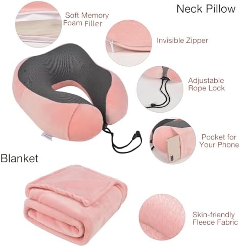 Nerien Pink Travel Pillow and Blanket Set