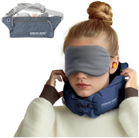 ZugBie Inflatable Travel Pillow with 3 Eye Masks