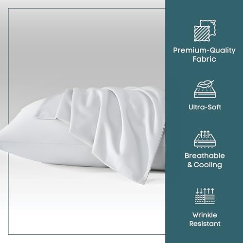 MICROPUFF Standard Pillow Cases 4 Pack - Hypoallergenic Breathable