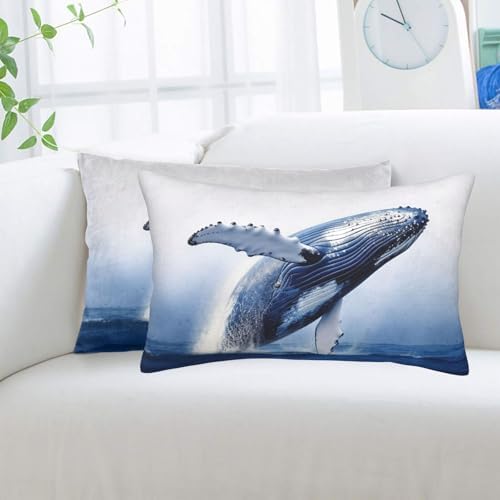 Blue Ocean Whale Pillow Cases Set of 2 Microfiber