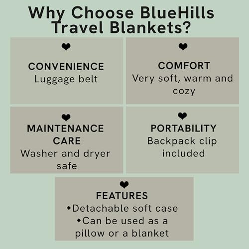 BlueHills Travel Blanket Pillow Premium Soft Plush for Airplane