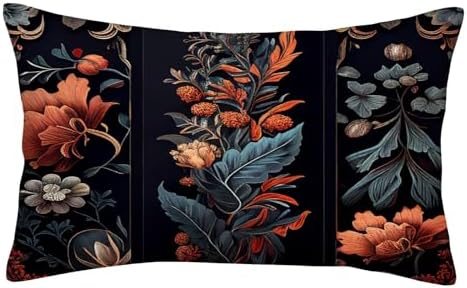 Floral Border Black Throw Pillow Cover 14x20