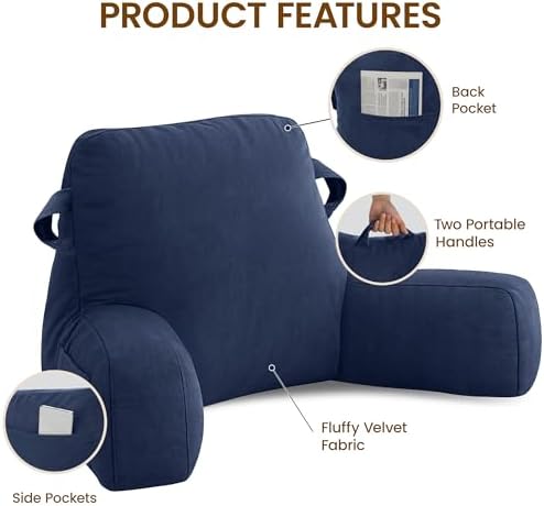 Unisakey Portable Comfy Reading Pillow with Arms and 3 Pockets