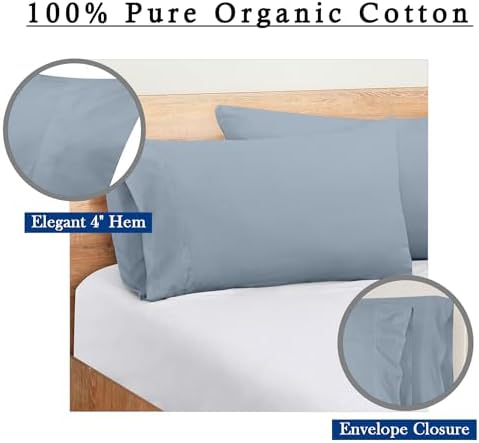 ROYALE LINENS 300 TC Cotton Pillowcases Set of 2 Queen 20x30 Lake Blue