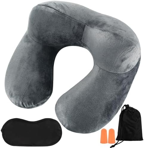 Inflatable Travel Pillow with Eye Mask and Earplugs