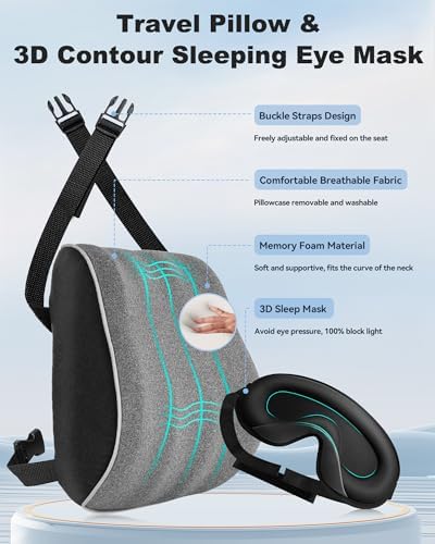 JefDiee Travel Pillow with Eye Mask and Strap