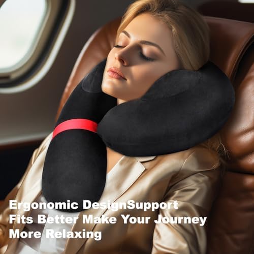 Inflatable Neck Pillow with Soft Velvet and 2 Storage Bags