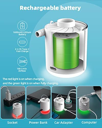 Homdat Mini Portable Air Pump with USB Rechargeable and Camping Lantern 1
