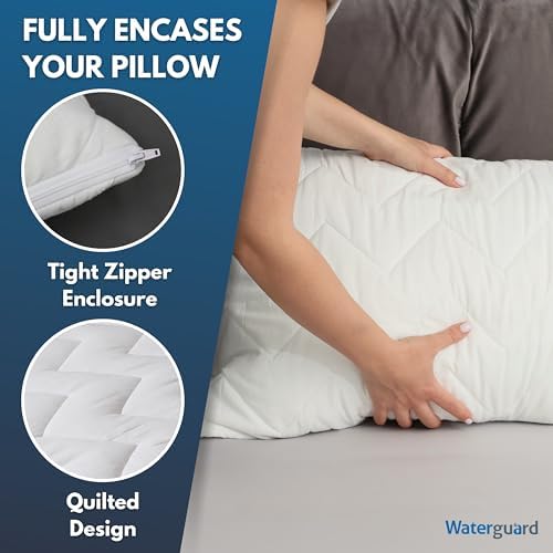 Waterguard Quilted Pillow Protector - Waterproof Bed Bug Proof Zippered