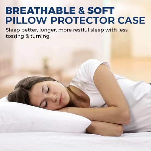 Linteum White Queen Pillow Protectors 2 Pack Zippered 20x30 Inches