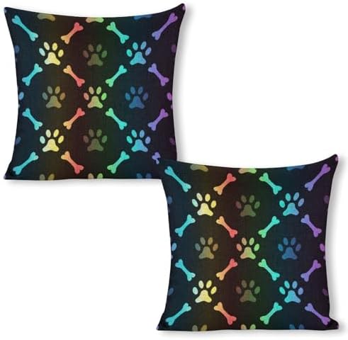 JOJOART Paw Print Bone Throw Pillow Covers Set of 2