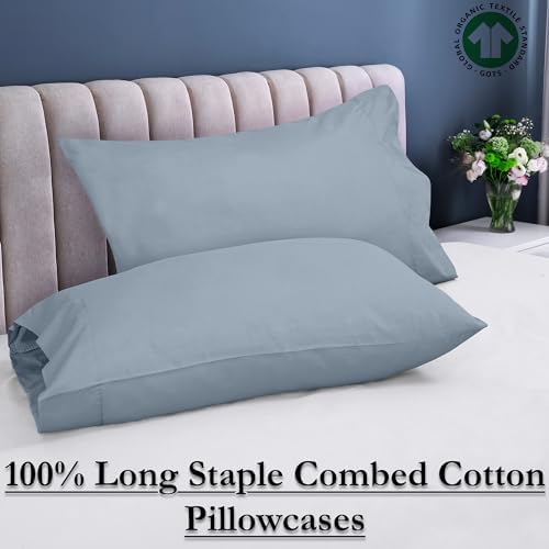 ROYALE LINENS 300 TC Cotton Pillowcases Set of 2 Queen 20x30 Lake Blue