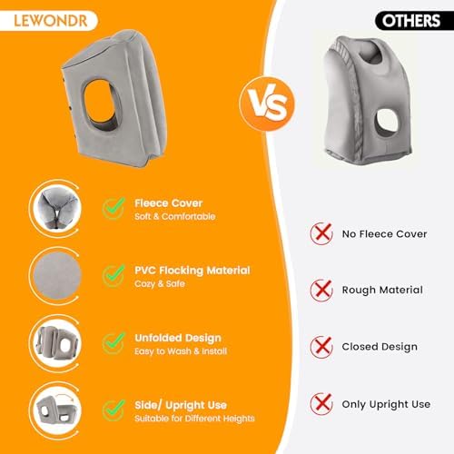 Lewondr Inflatable Travel Pillow with Storage Bag Grey