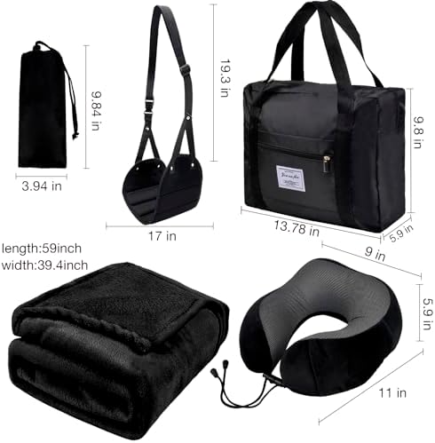 Nerien Black Travel Pillow Blanket Set