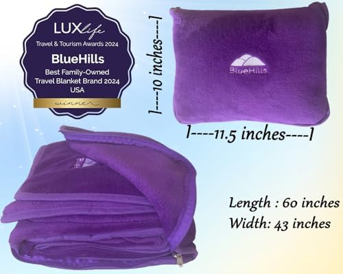 BlueHills Travel Blanket Pillow Premium Soft Plush for Airplane