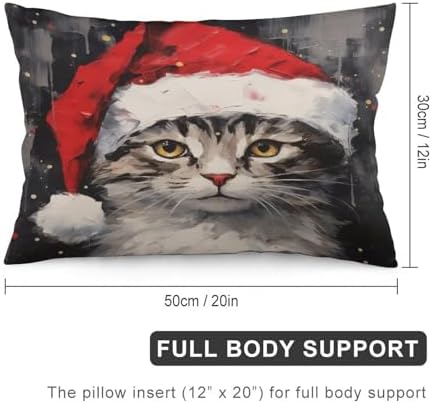 Cute Santa Hat Cat Pillow Cover 12x20