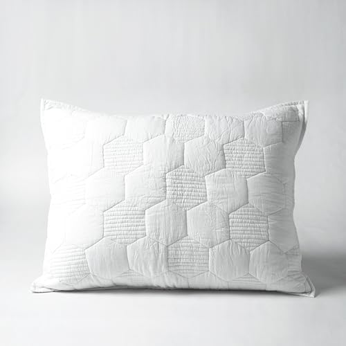 VLiving White Cotton Hexagon Quilted Pillow Shams Queen - 20 X 30 Inches
