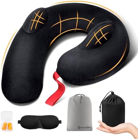 Inflatable Neck Pillow with Soft Velvet and 2 Storage Bags