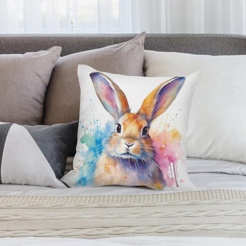 HighonHi Decorative Velvet Bed Pillowcase Happy Easter Bunny Pattern 16x16