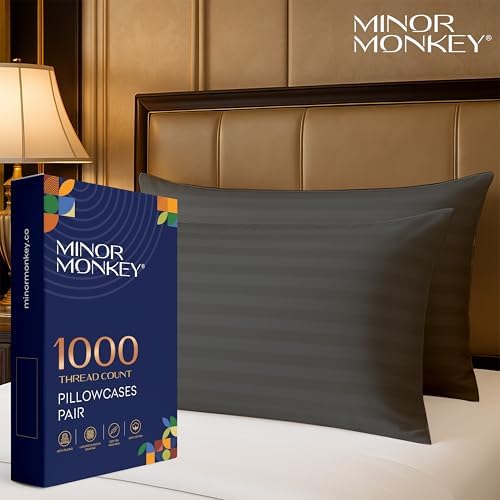 Minor Monkey Damask Striped Pillowcases Set of 2 - King Size