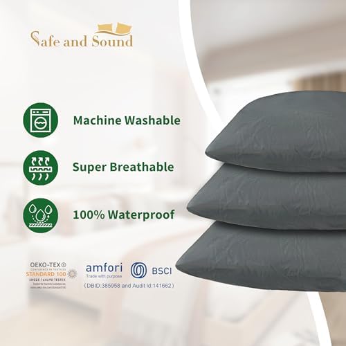 Safe and Sound Waterproof Pillow Protector 20x26 Inch 2 Pack Grey