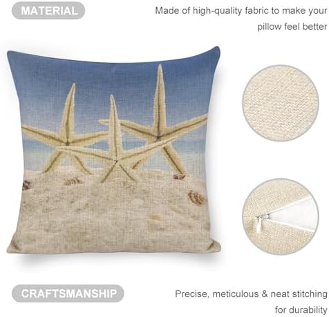 JOJOART Beach Starfish Linen Pillow Covers Set of 1 18x18