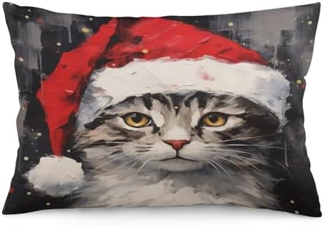 Cute Santa Hat Cat Pillow Cover 12x20