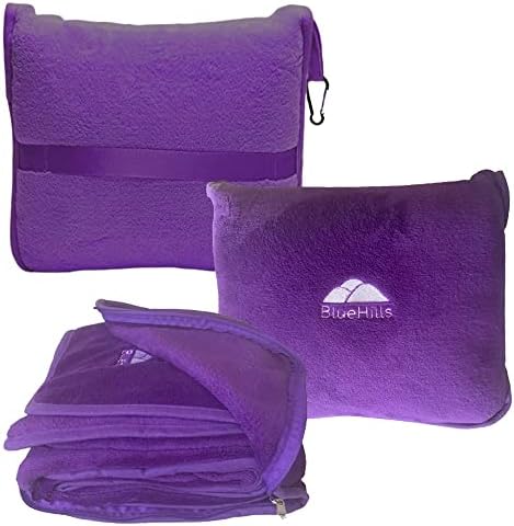 BlueHills Travel Blanket Pillow Premium Soft Plush for Airplane